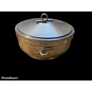 Vintage Hammered Aluminum Covered Dish With Loop Handles